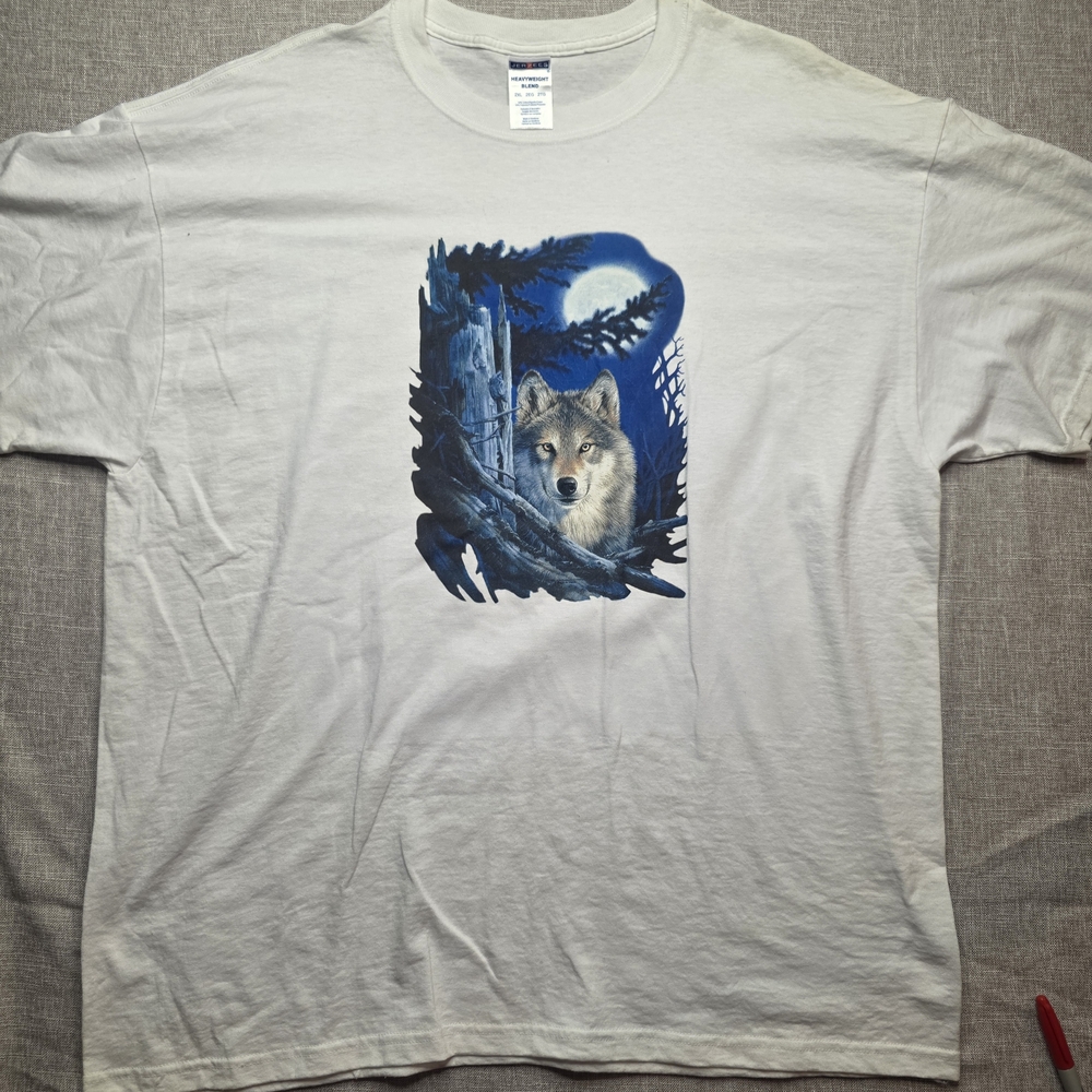 Jerzees Wolf Graphic Men's T-Shirt - White and Blue